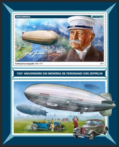 Poštová známka Mozambik 2017 Ferdinand von Zeppelin Mi# Block 1268 Kat 20€
