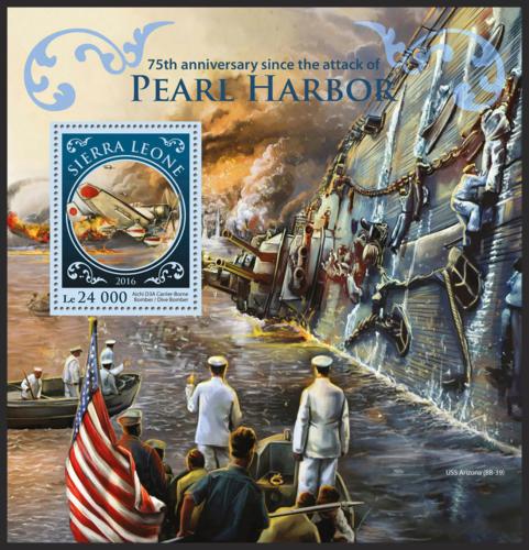 Potov znmka Sierra Leone 2016 tok na Pearl Harbor Mi# Block 926 Kat 11 - zvi obrzok
