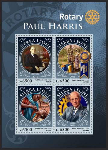 Poštové známky Sierra Leone 2016 Paul Harris, Rotary Intl. Mi# 7673-76 Kat 12€