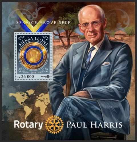 Poštová známka Sierra Leone 2016 Paul Harris, Rotary Intl. Mi# Block 1067 Kat 12€