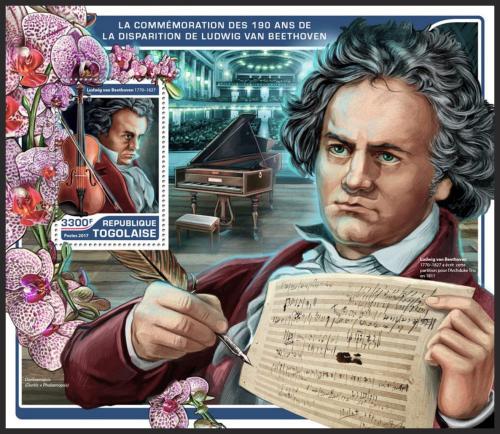 Poštová známka Togo 2017 Ludwig van Beethoven Mi# Block 1424 Kat 13€