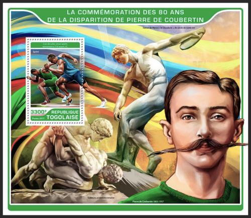 Poštová známka Togo 2017 Pierre de Coubertin Mi# Block 1437 Kat 13€