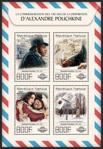 Poštové známky Togo 2017 A. S. Puškin Mi# 8512-15 Kat 13€