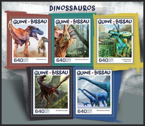 Potov znmky Guinea-Bissau 2017 Dinosaury Mi# 9571-75 Kat 12 - zvi obrzok