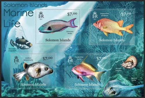 Poštové známky Šalamúnove ostrovy 2013 Morská fauna Mi# 1641-44 Kat 9.50€