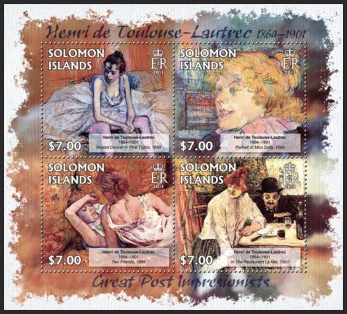 Poštové známky Šalamúnove ostrovy 2013 Umenie, Henri de Toulouse-Lautrec Mi# 1771-74 Kat 9.50€