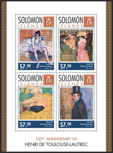 Poštové známky Šalamúnove ostrovy 2014 Umenie, Henri de Toulouse-Lautrec Mi# 2507-10 9.50€