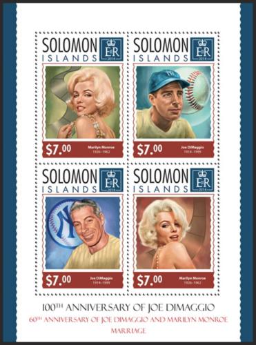 Poštové známky Šalamúnove ostrovy 2014 Joe DiMaggio Mi# 2532-35 Kat 9.50€