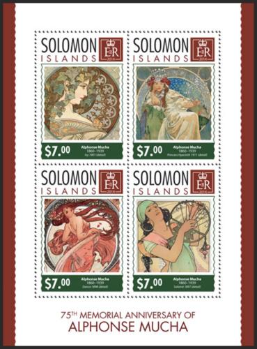 Poštové známky Šalamúnove ostrovy 2014 Umenie, Alfons Mucha Mi# 2537-40 Kat 12€
