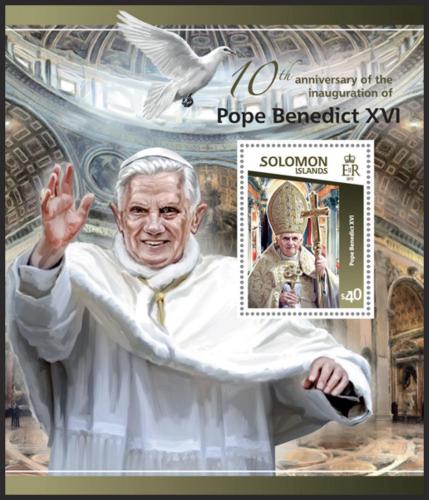 Potovn znmka alamounovy ostrovy 2015 Pape Benedikt XVI. Mi# Block 397 Kat 14