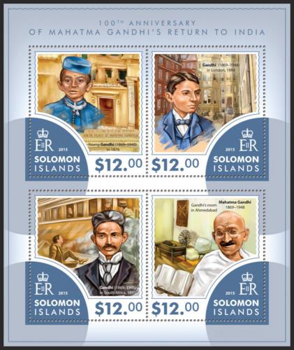 Poštové známky Šalamúnove ostrovy 2015 Mahátma Gándhí Mi# 3347-50 Kat 17€