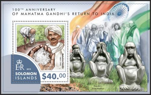 Poštová známka Šalamúnove ostrovy 2015 Mahátma Gándhí Mi# Block 451 Kat 14€