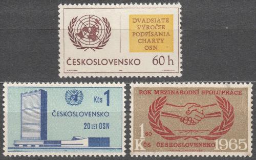 Potov znmky eskoslovensko 1965 Rok mezinrodn spoluprce a OSN Mi# 1548-50