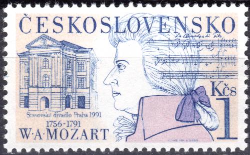 Potov znmka eskoslovensko 1991 Stavovsk divadlo a W. A. Mozart Mi# 3076 - zvi obrzok