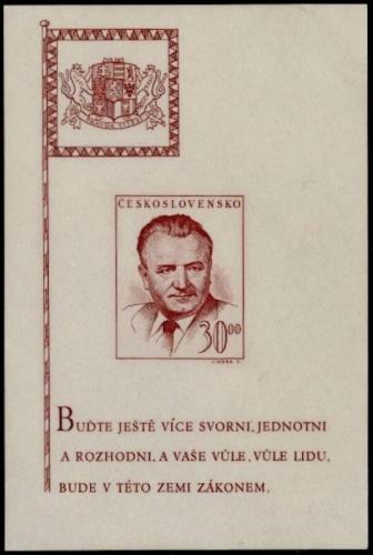 Potov znmka eskoslovensko 1948 Prezident Klement Gottwald Mi# Block 10 Kat 5.50