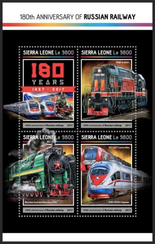 Potov znmky Sierra Leone 2017 Rusk eleznice, 180. vroie Mi# 8145-48 Kat 11 - zvi obrzok