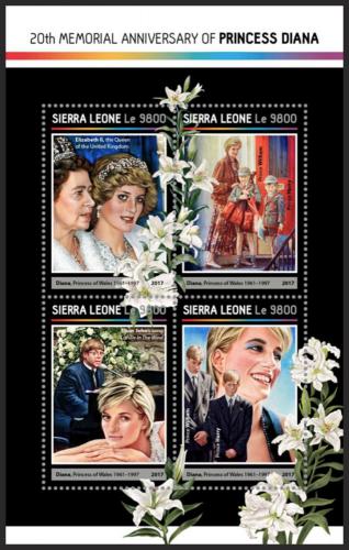 Potov znmky Sierra Leone 2017 Princezna Diana Mi# 8220-23 Kat 11 - zvi obrzok