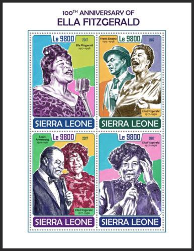 Potov znmky Sierra Leone 2017 Ella Fitzgerald Mi# 8945-48 Kat 11 - zvi obrzok