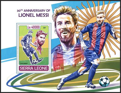 Potov znmka Sierra Leone 2017 Lionel Messi, futbal Mi# Block 1320 Kat 11