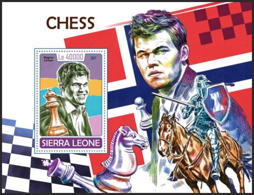 Potov znmka Sierra Leone 2017 Magnus Carlsen, achy Mi# Block 1322 Kat 11