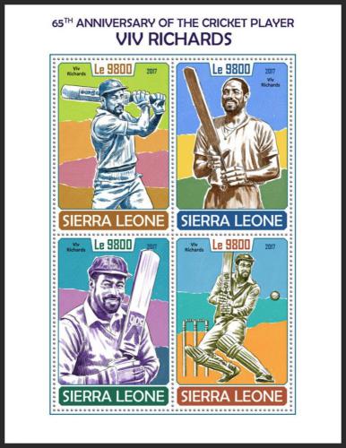 Potov znmky Sierra Leone 2017 Viv Richards, kriket Mi# 8980-83 Kat 11 - zvi obrzok