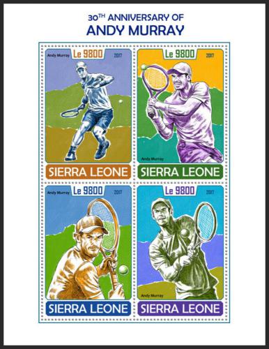 Potov znmky Sierra Leone 2017 Andy Murray, tenis Mi# 9000-03 Kat 11