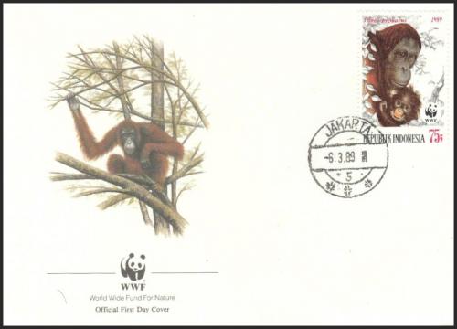 FDC Indonzia 1989 Orangutan bornejsk, WWF 079 Mi# 1291