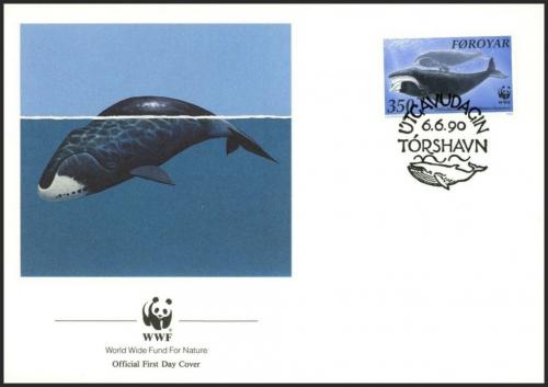 FDC Faersk ostrovy 1990 Velryba grnsk, WWF 099 Mi# 204