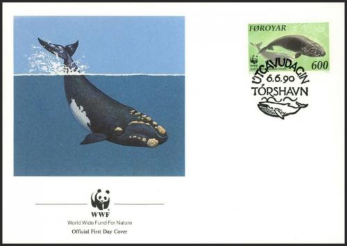 FDC Faersk ostrovy 1990 Velryba ern, WWF 099 Mi# 205