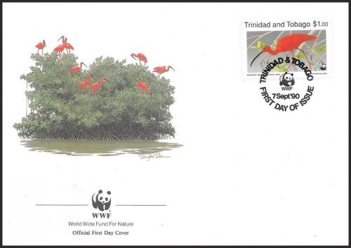 FDC Trinidad a Tobago 1990 Ibis rud, WWF 101 Mi# 598