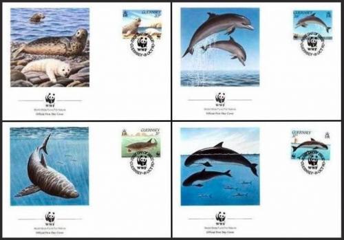 FDC Guernsey 1990 Morsk fauna, WWF 104 Mi# 497-500