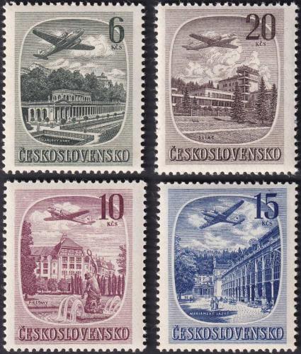 Potov znmky eskoslovensko 1951 Lietadla nad lzeskmi msty Mi# 678-81 Kat 25