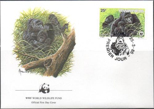 FDC Rwanda 1985 Gorila horsk, WWF 024 Mi# 1294