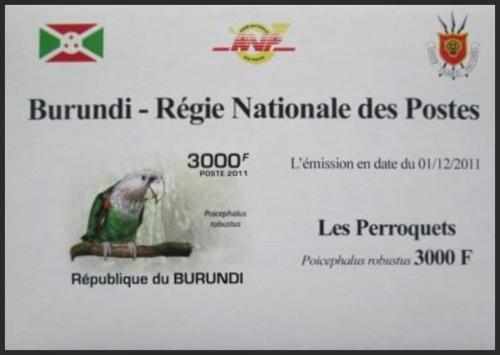 Potov znmka Burundi 2011 Papouek kapsk neperf. DELUXE Mi# 1976 B Block