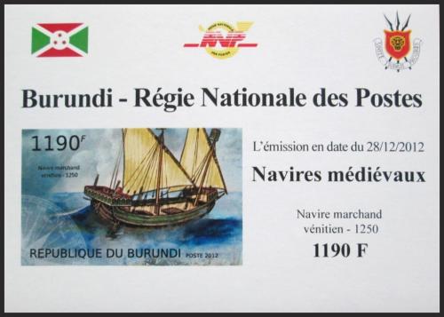 Potov znmka Burundi 2012 Bentsk obchodn lo neperf DELUXE Mi# 2859 B Block - zvi obrzok