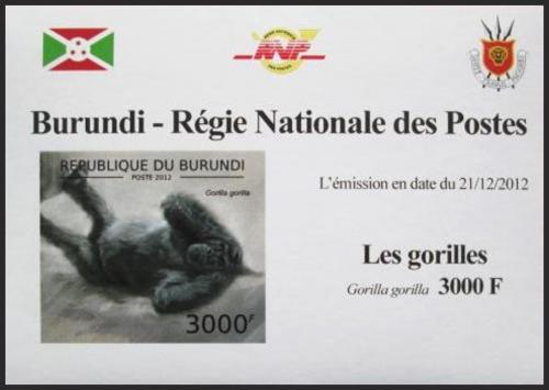 Potov znmka Burundi 2012 Gorila zpadn neperf. DELUXE Mi# 2850 B Block - zvi obrzok