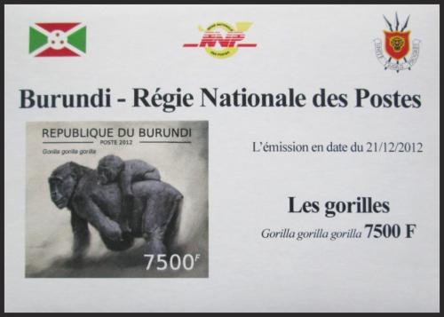 Potovn znmka Burundi 2012 Gorila zpadn neperf. DELUXE Mi# 2852 B Block - zvi obrzok