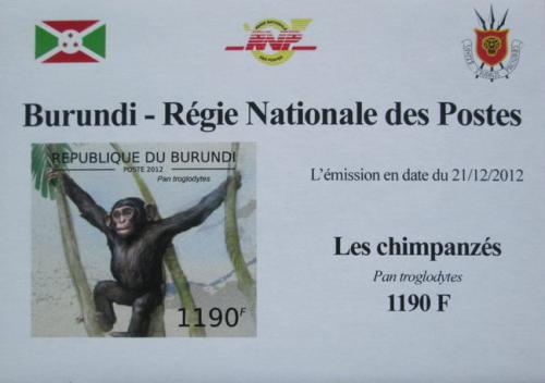 Poštová známka Burundi 2012 Šimpanz uèenlivý neperf. DELUXE Mi# 2854 B Block