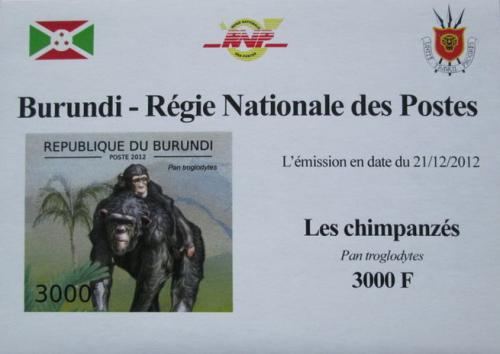 Poštová známka Burundi 2012 Šimpanz uèenlivý neperf. DELUXE Mi# 2855 B Block