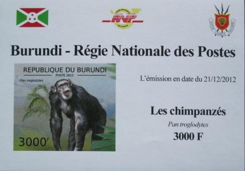 Poštová známka Burundi 2012 Šimpanz uèenlivý neperf. DELUXE Mi# 2856 B Block 