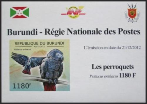 Potov znmka Burundi 2012 Papouek ed neperf. DELUXE Mi# 2813 B Block - zvi obrzok