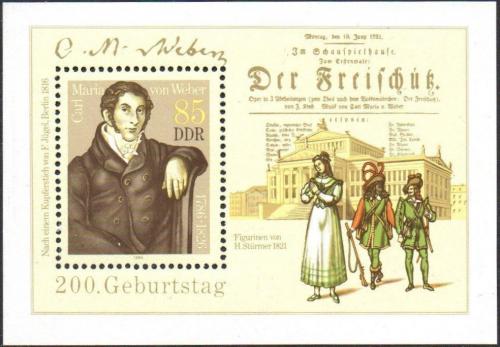 Poštová známka DDR 1986 Carl Maria von Weber, skladatel Mi# Block 86