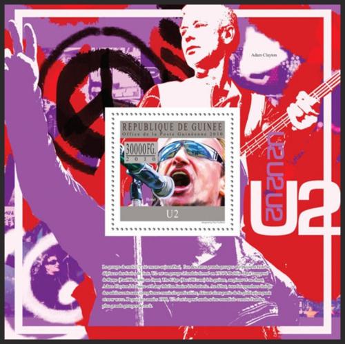 Poštová známka Guinea 2010 U2, hudební skupina Mi# Block 1813 Kat 10€
