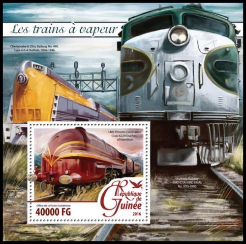 Poštová známka Guinea 2016 Parní lokomotívy Mi# Block 2633 Kat 16€ 