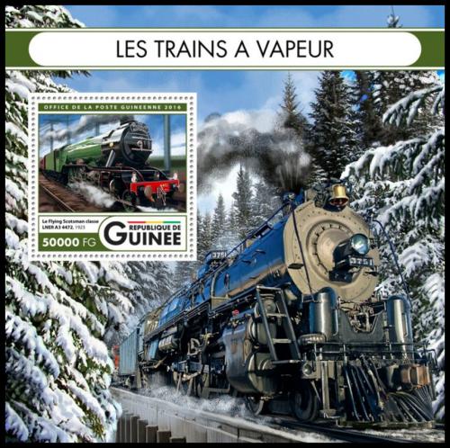 Poštová známka Guinea 2016 Parní lokomotívy Mi# Block 2713 Kat 20€