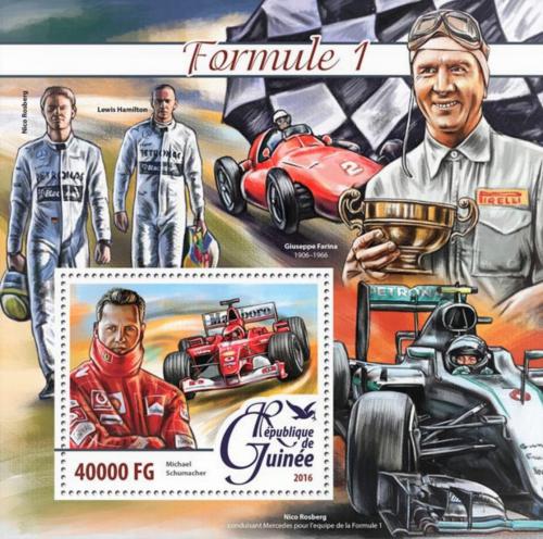 Poštová známka Guinea 2016 Závodníci Formule 1 Mi# Block 2636 Kat 16€