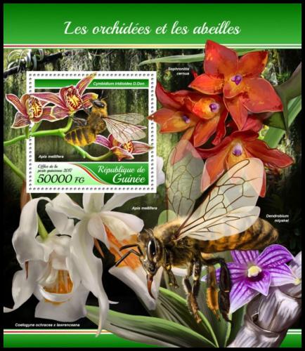 Poštová známka Guinea 2017 Vèely a orchideje Mi# Block 2804 Kat 20€
