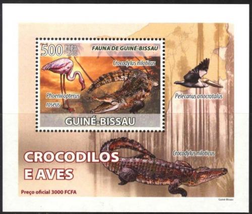Potov znmka Guinea-Bissau 2008 Krokodly a ptci DELUXE Mi# 3794 Block