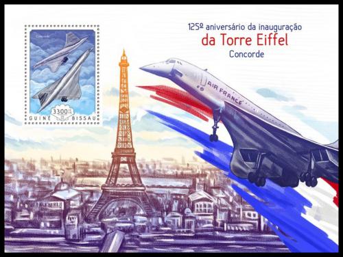 Poštová známka Guinea-Bissau 2014 Concorde a Eiffelova vìž Mi# Block 1283 Kat 11€