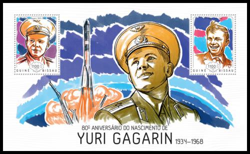 Poštová známka Guinea-Bissau 2014 Jurij Gagarin Mi# Block 1237 Kat 8.50€
